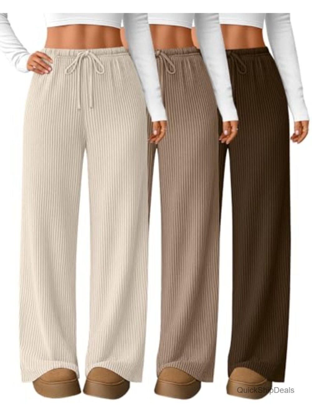 3 Pack Women's Corduroy Straight Leg Casual Pants with Pockets